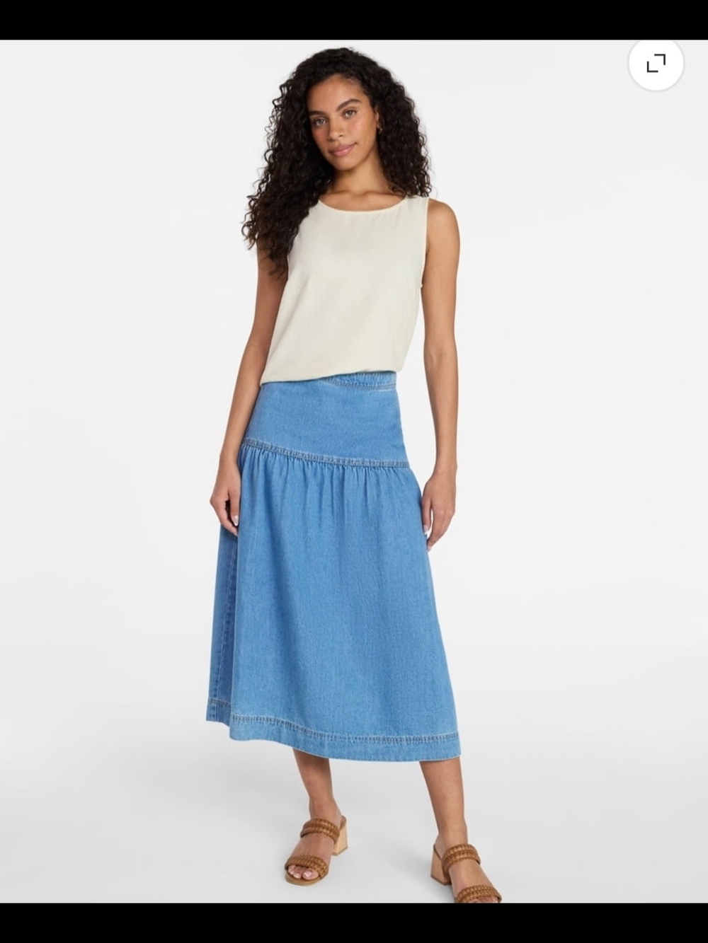 Time and Tru Light Blue Denim Midi Skirt - Tiered A-Line